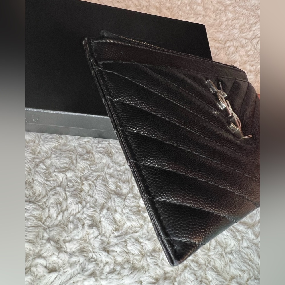Authentic YSL Saint Laurent Monogrammed Quilted Calfskin Zip Pouch - Picture 6 of 9